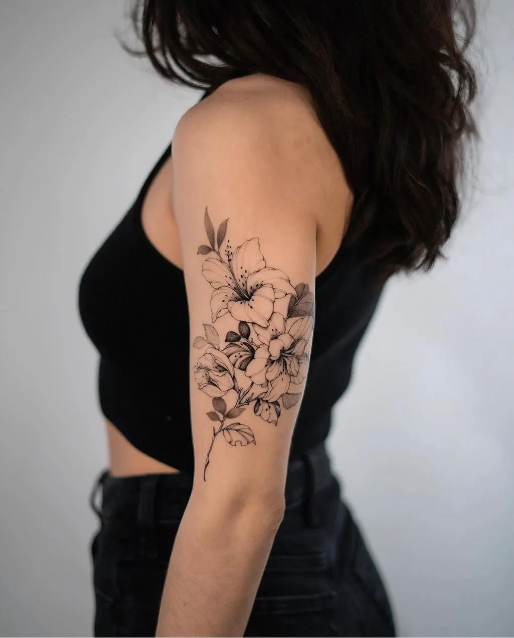 Shaded Floral Tattoo on Upper Arm