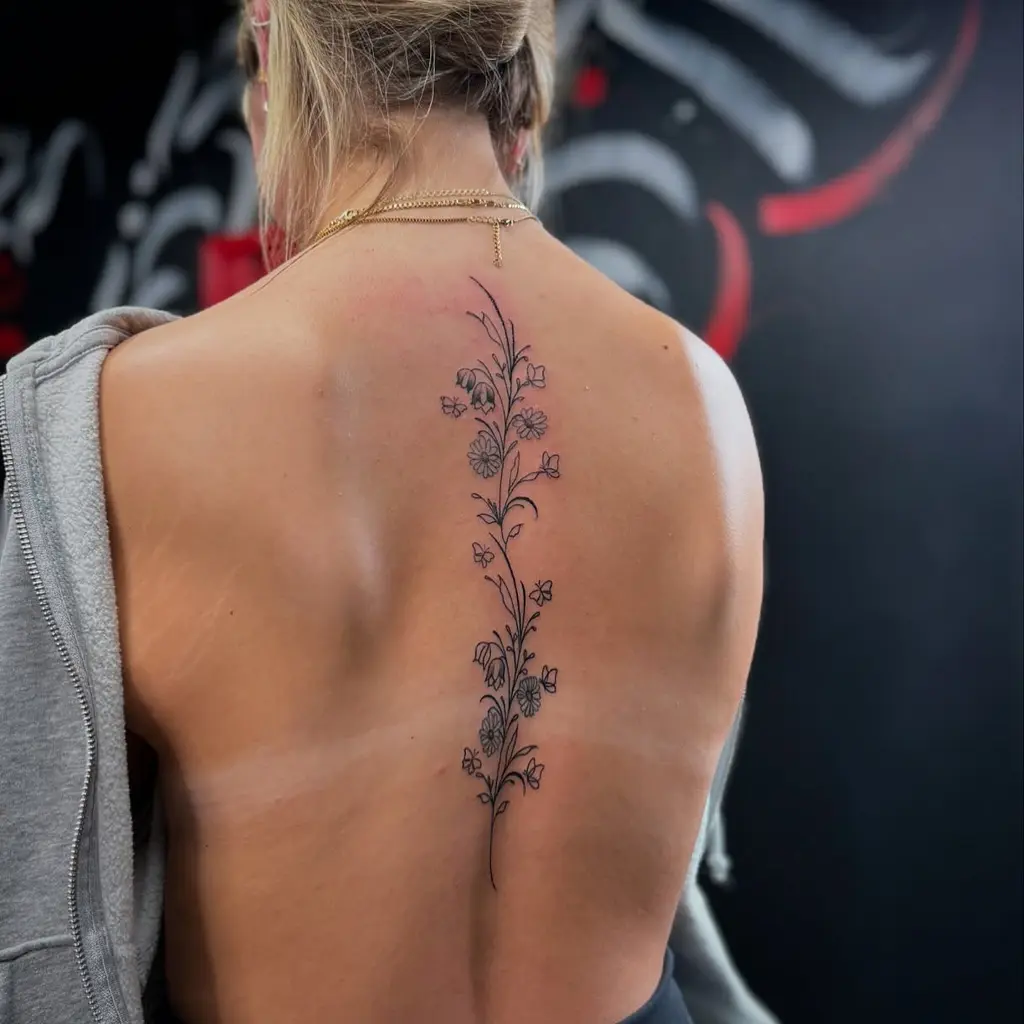 Floral Vine Tattoo on Spine