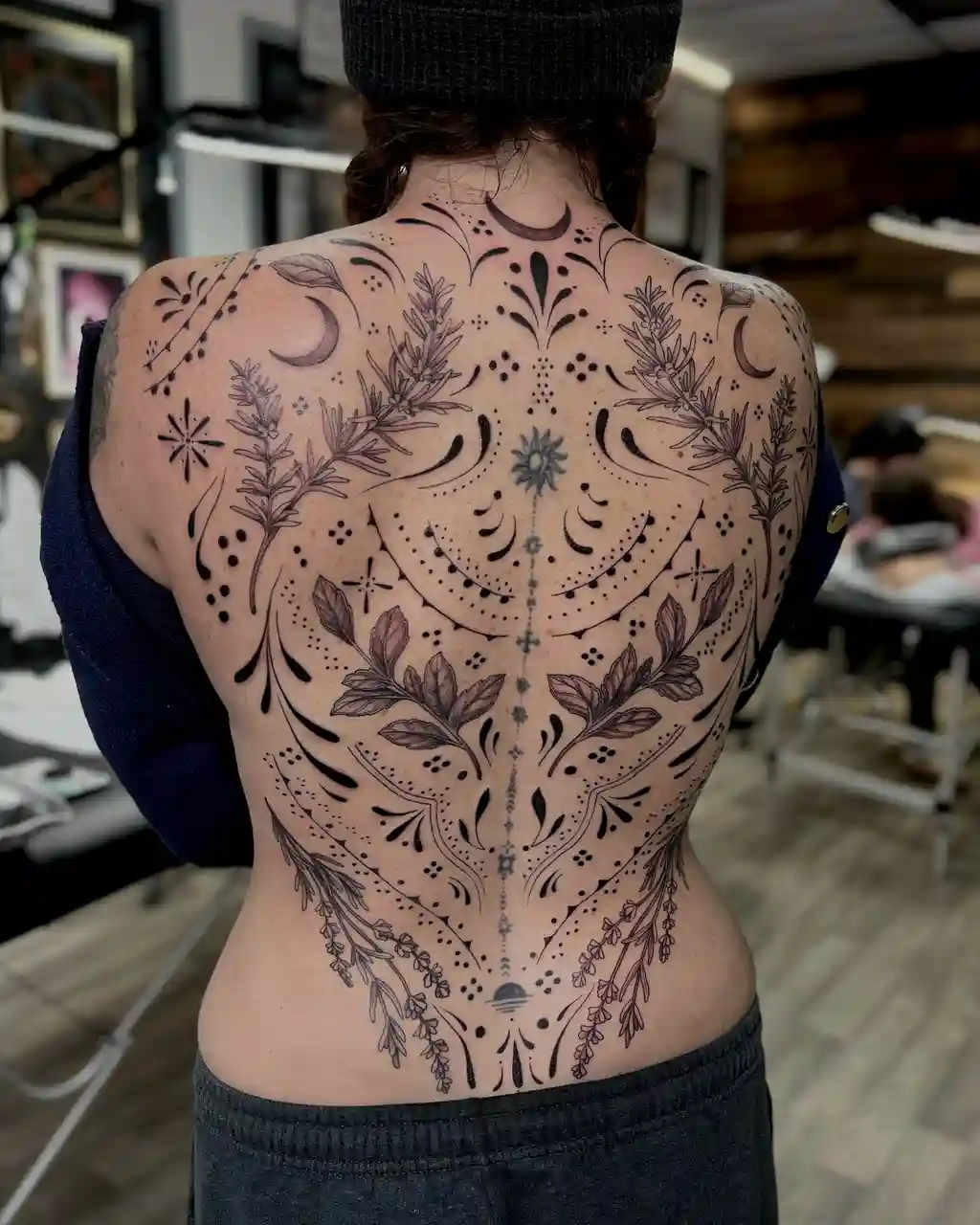Ornamental Spine Tattoo on Full Back