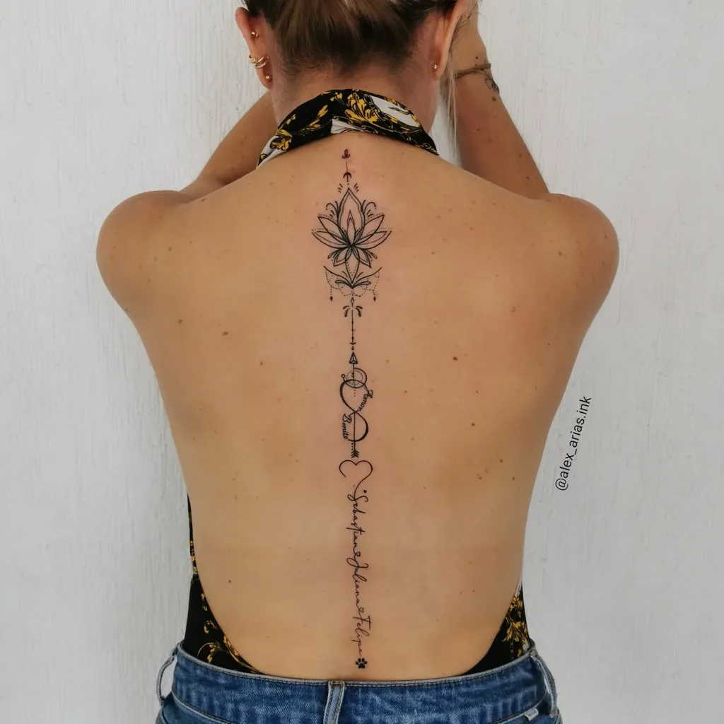 Elegant Mandala Spine Back Tattoo for Women