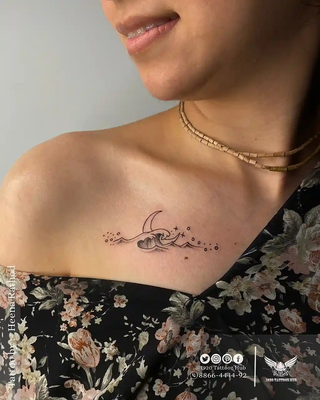 Moon Wave Collarbone Tattoos for Women