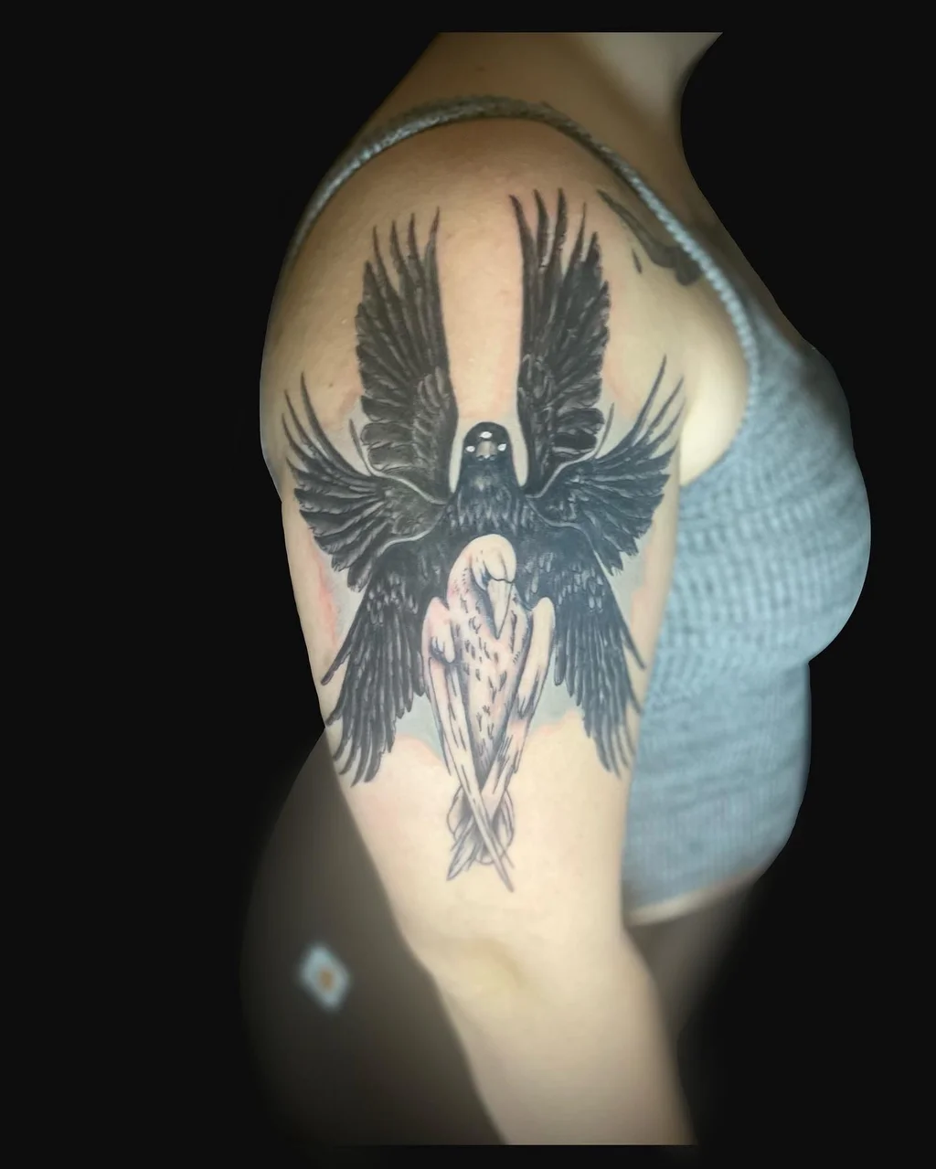 Guardian Raven Upper Arm Tattoos for Women