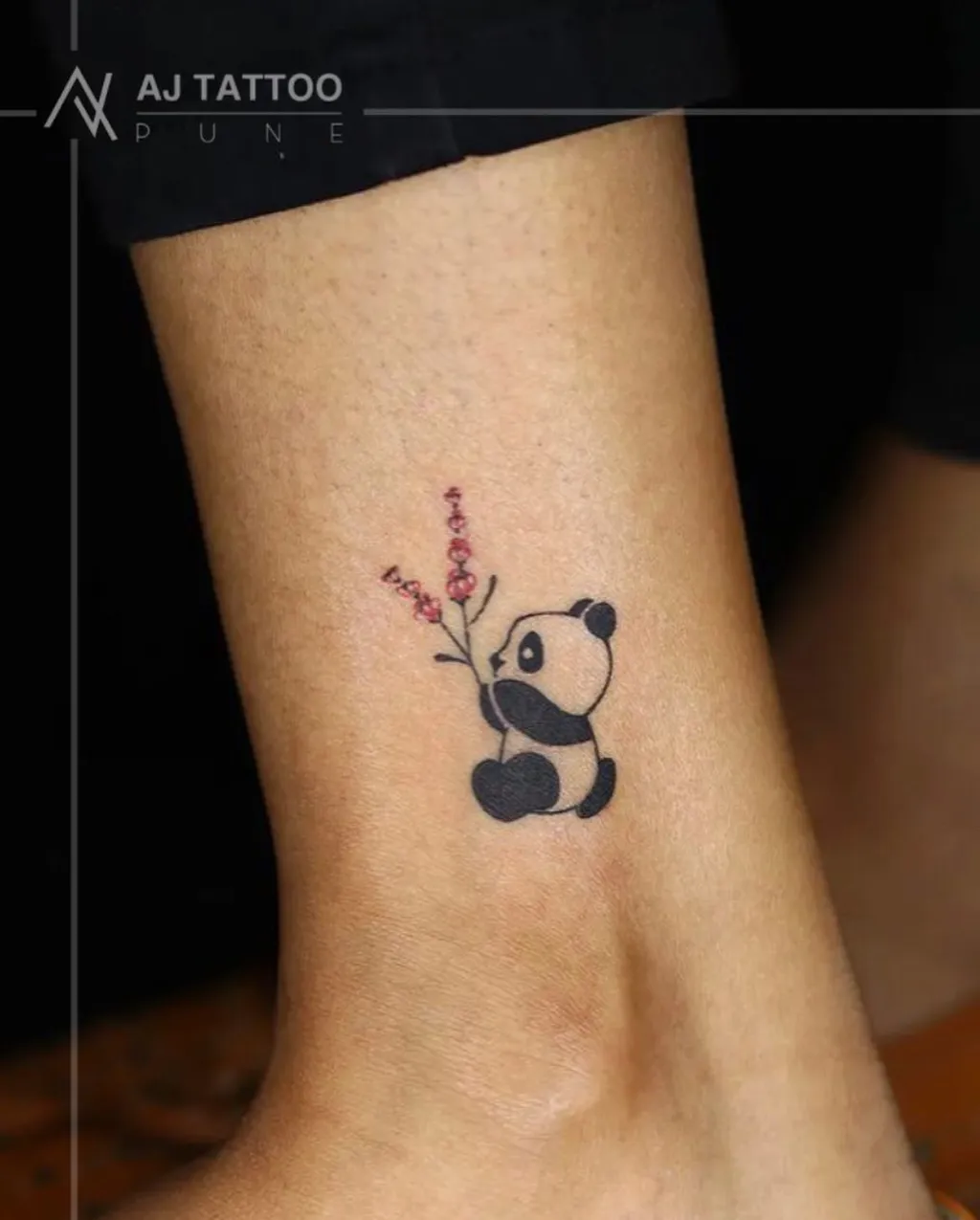 Panda with Flower Ankle Tattoos for Women