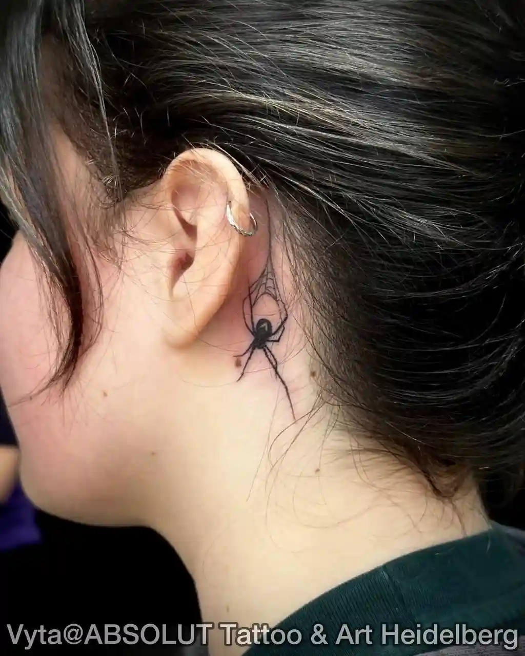 Spider Web Behind Ear Tattoos for Women