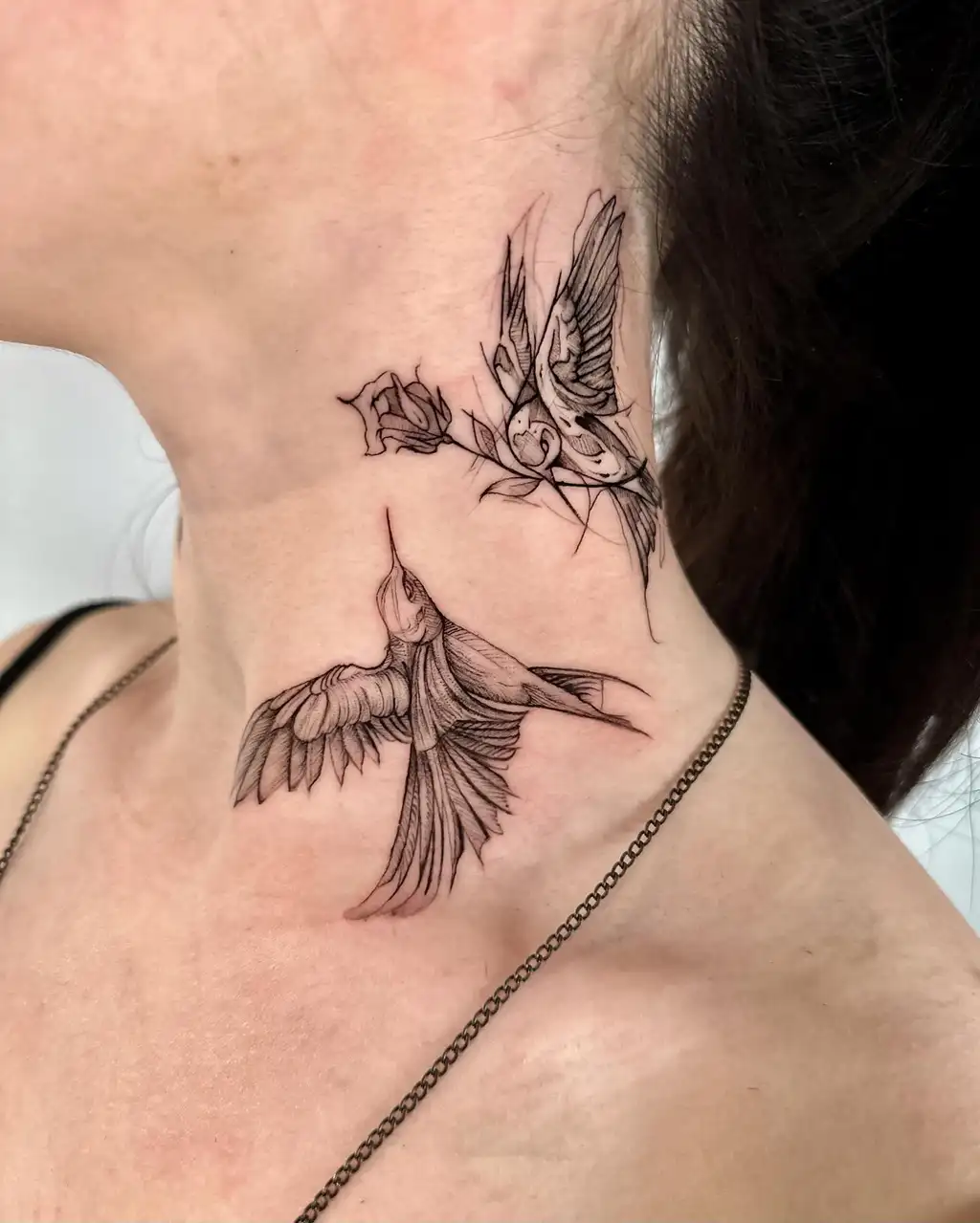 Hummingbird Neck Tattoo Women