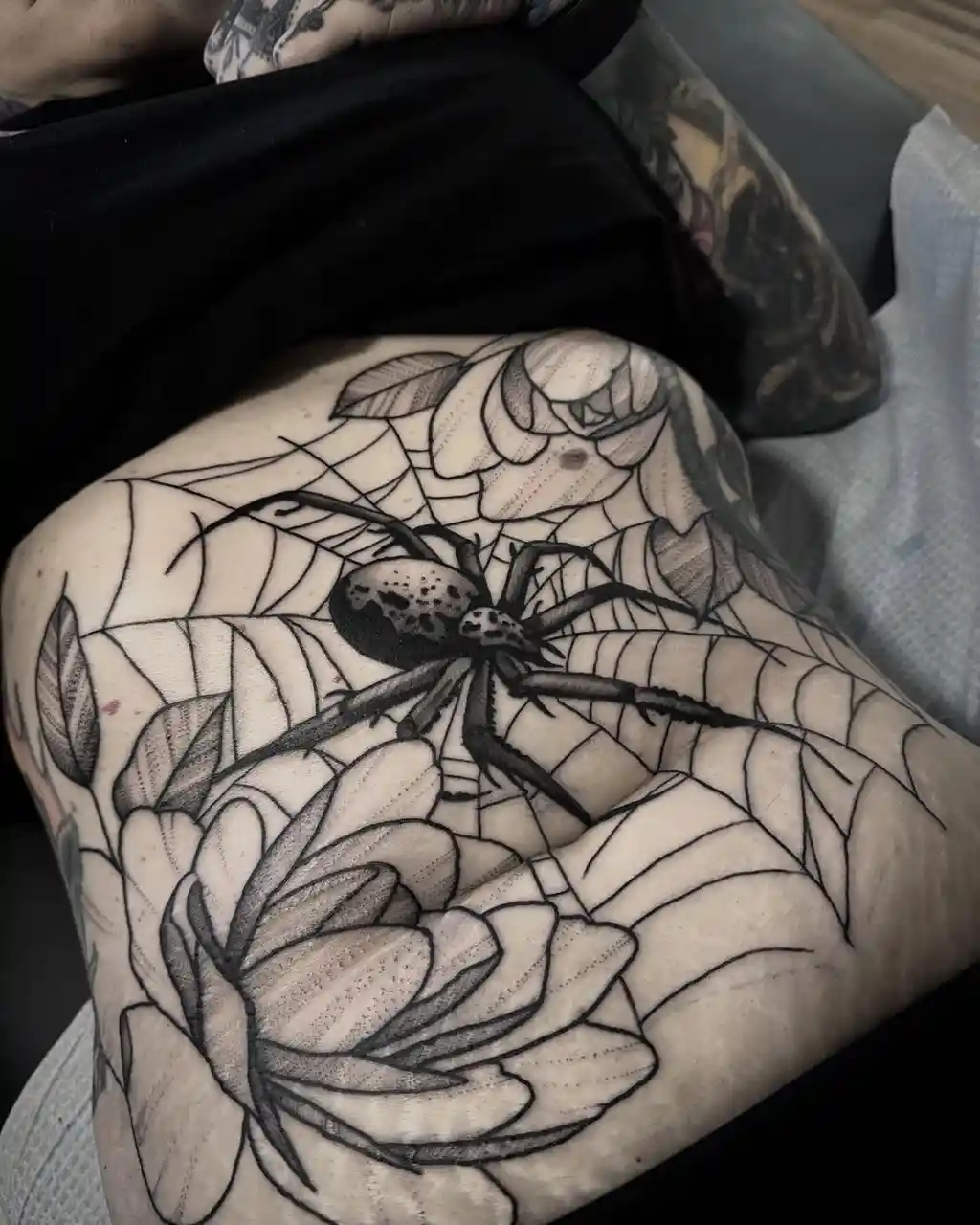 Spider Web Floral Stomach Tattoos Women