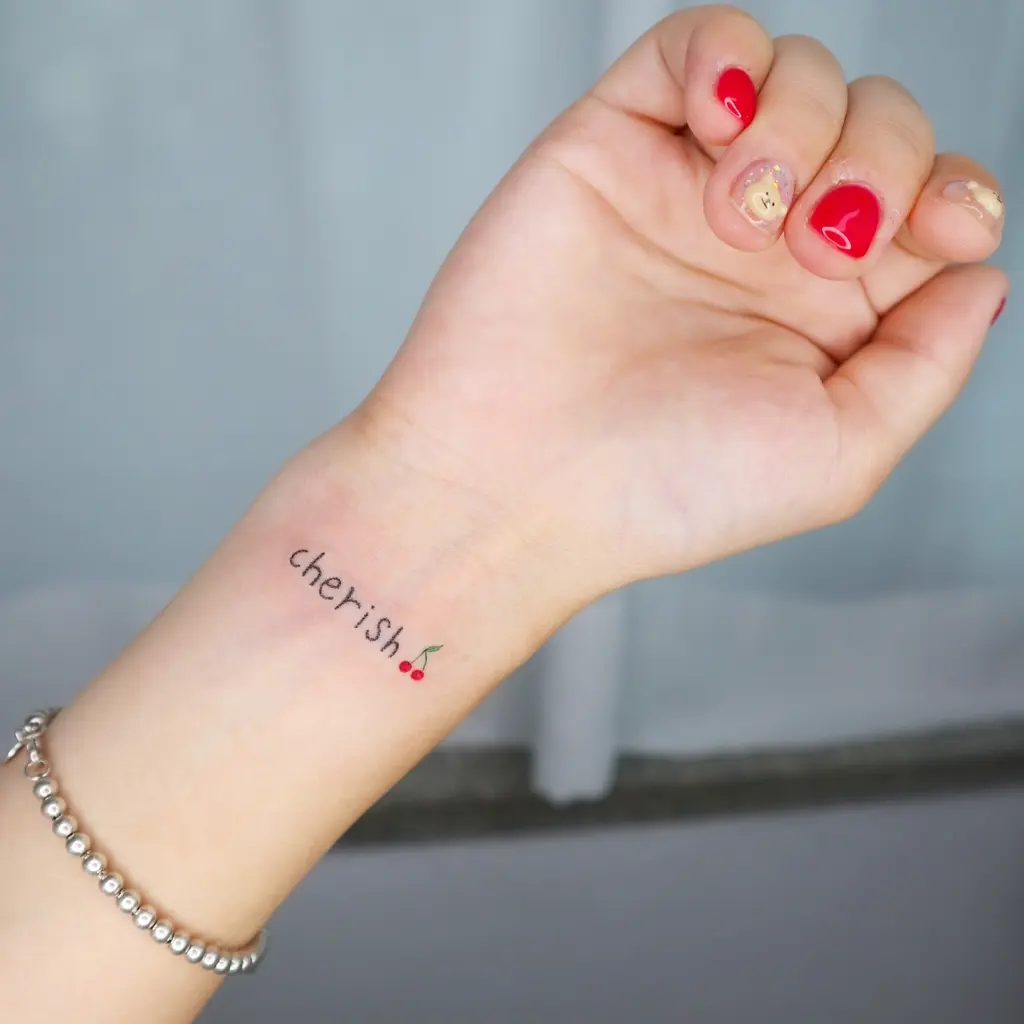 Cherish Text Wrist Tattoos for Women