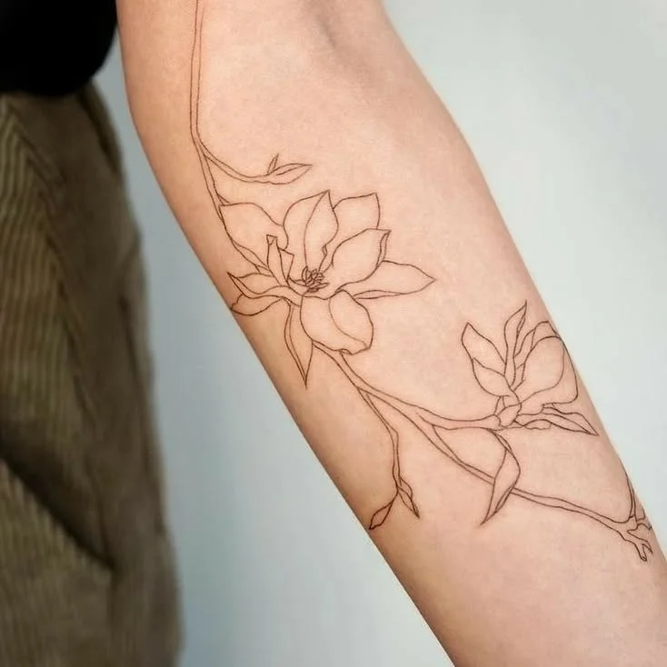 Outline Floral Forearm Tattoo Women