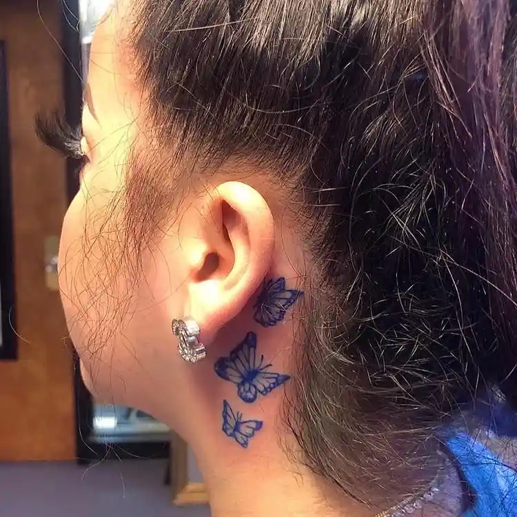 Blue Butterfly Neck Tattoo Women