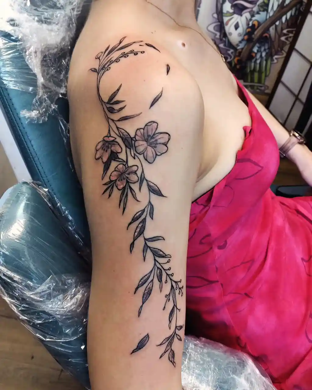 Flowing Floral Vine Shoulder Tattoos for Women