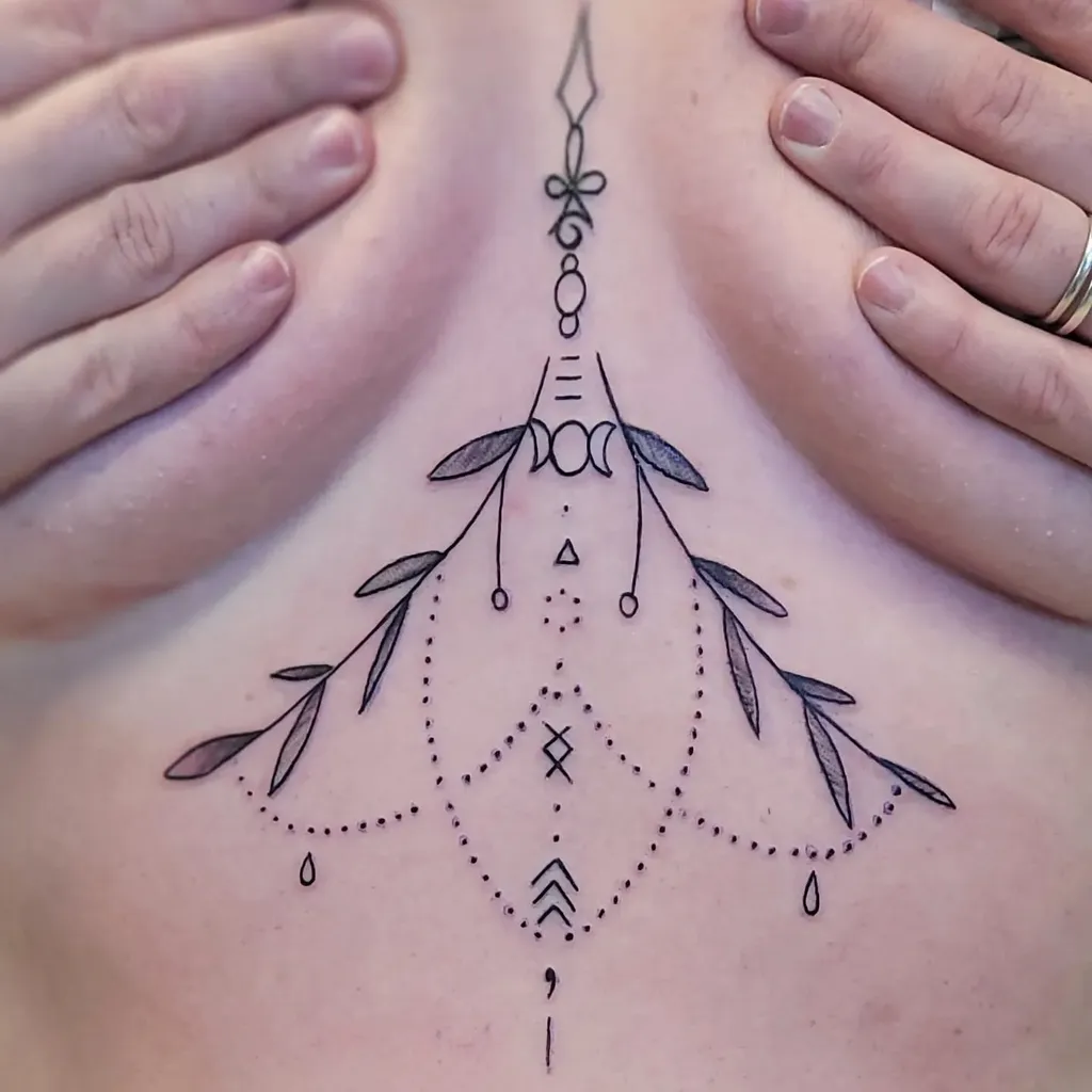Chest Tattoo Female Geometric Floral Lines