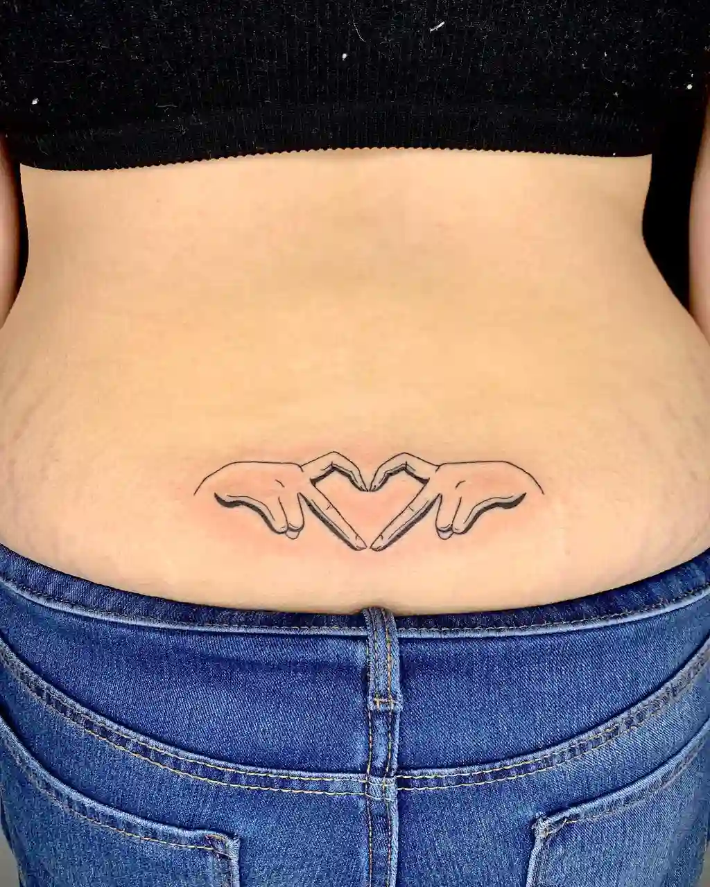 Heart Hands Lower Back Tattoos for Women