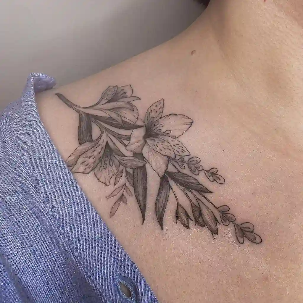 Blooming Lily Bouquet Shoulder Tattoos for Women