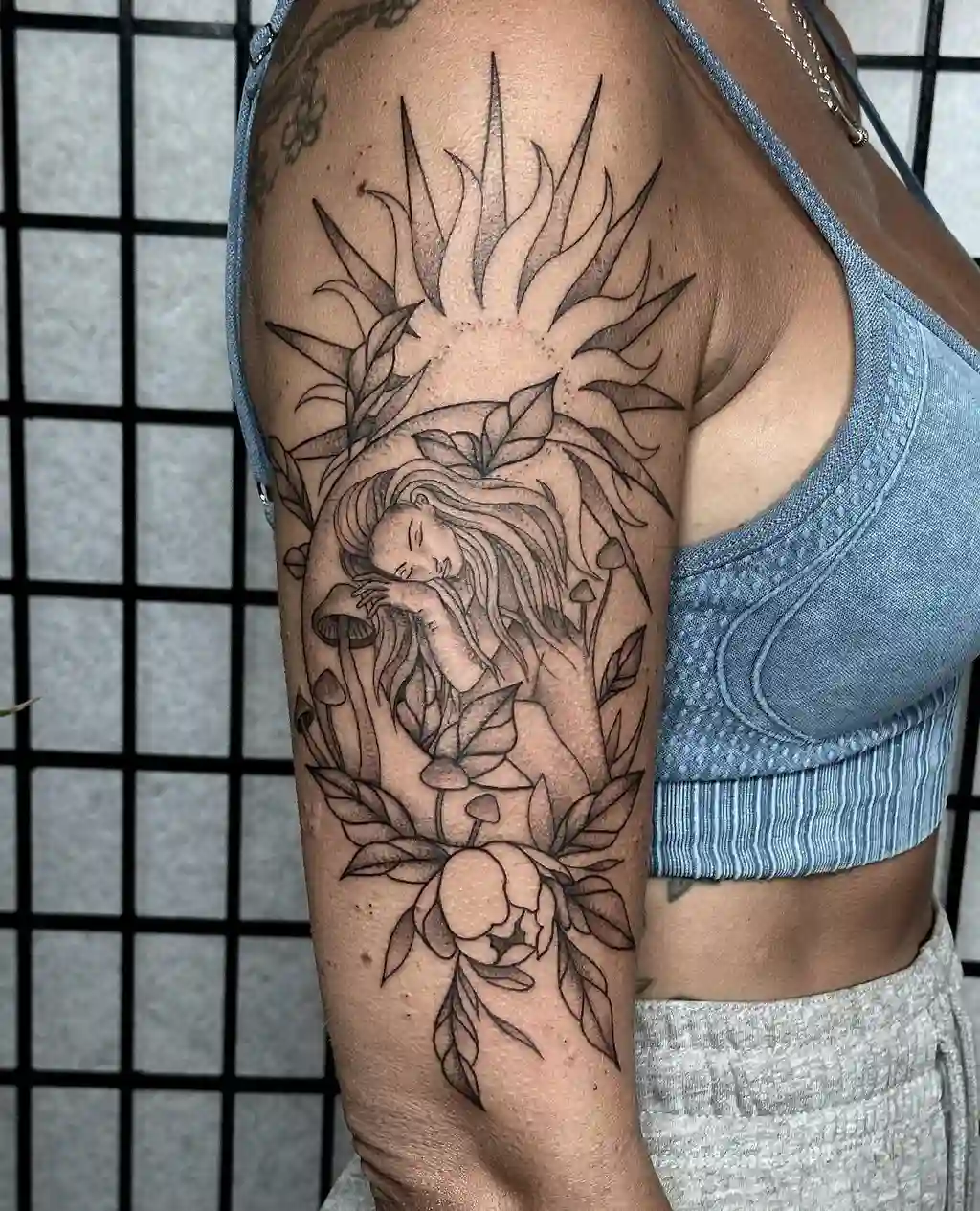 Dreaming Goddess Upper Arm Tattoos for Women