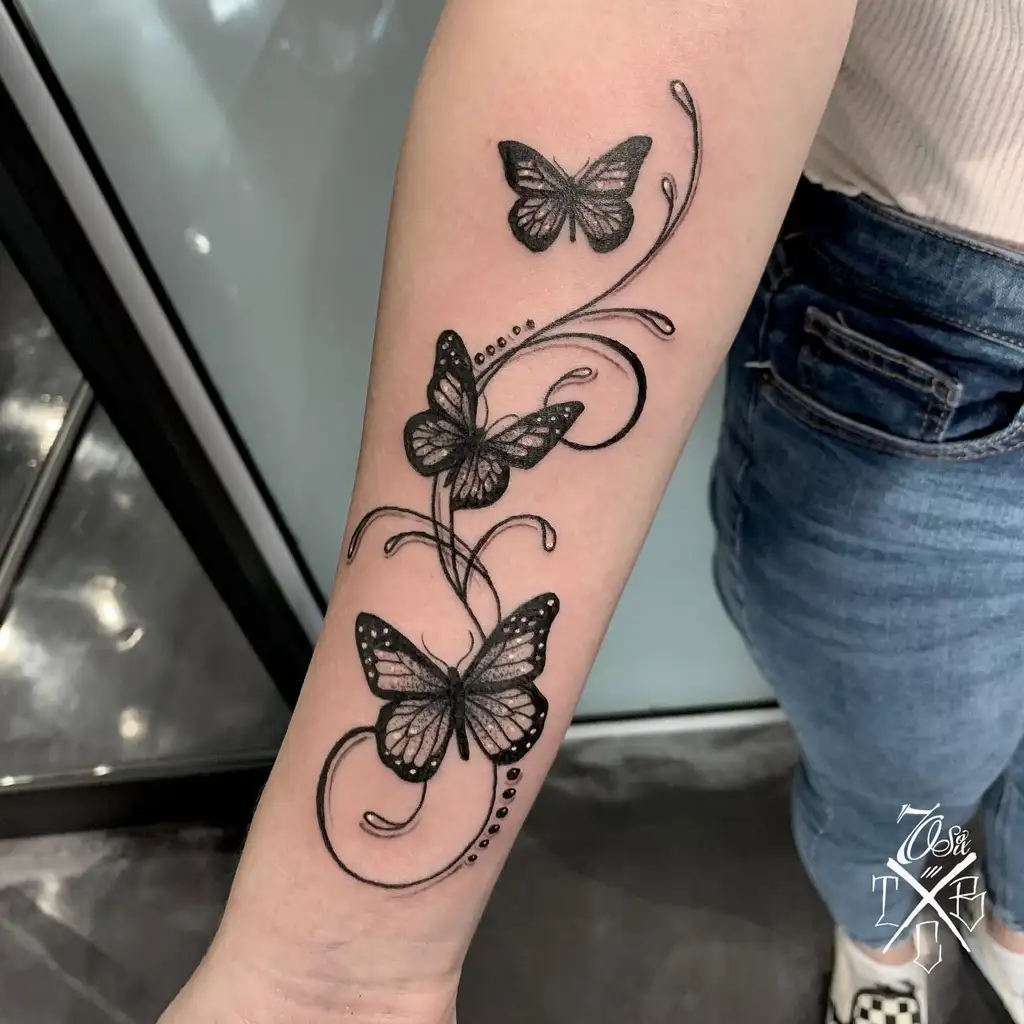 Butterfly Trail Arm Tattoos for Women