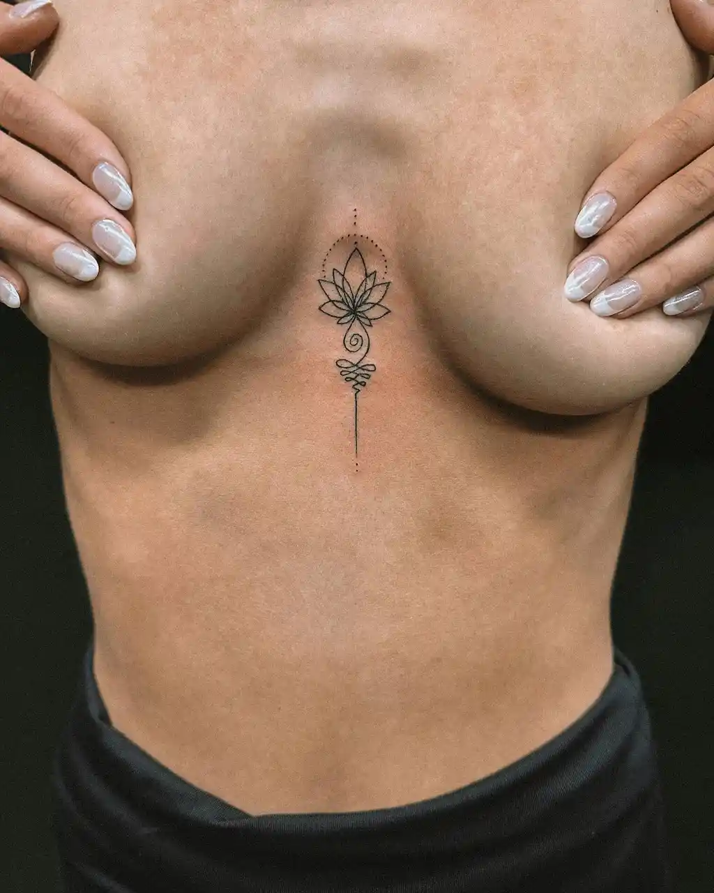 Chest Tattoo Female Lotus Minimalist