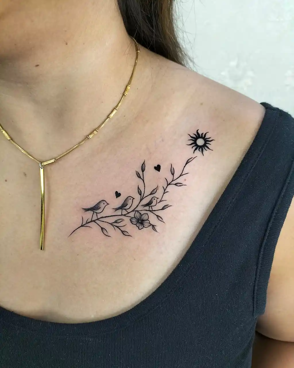 Birds & Sun Collarbone Tattoos for Women