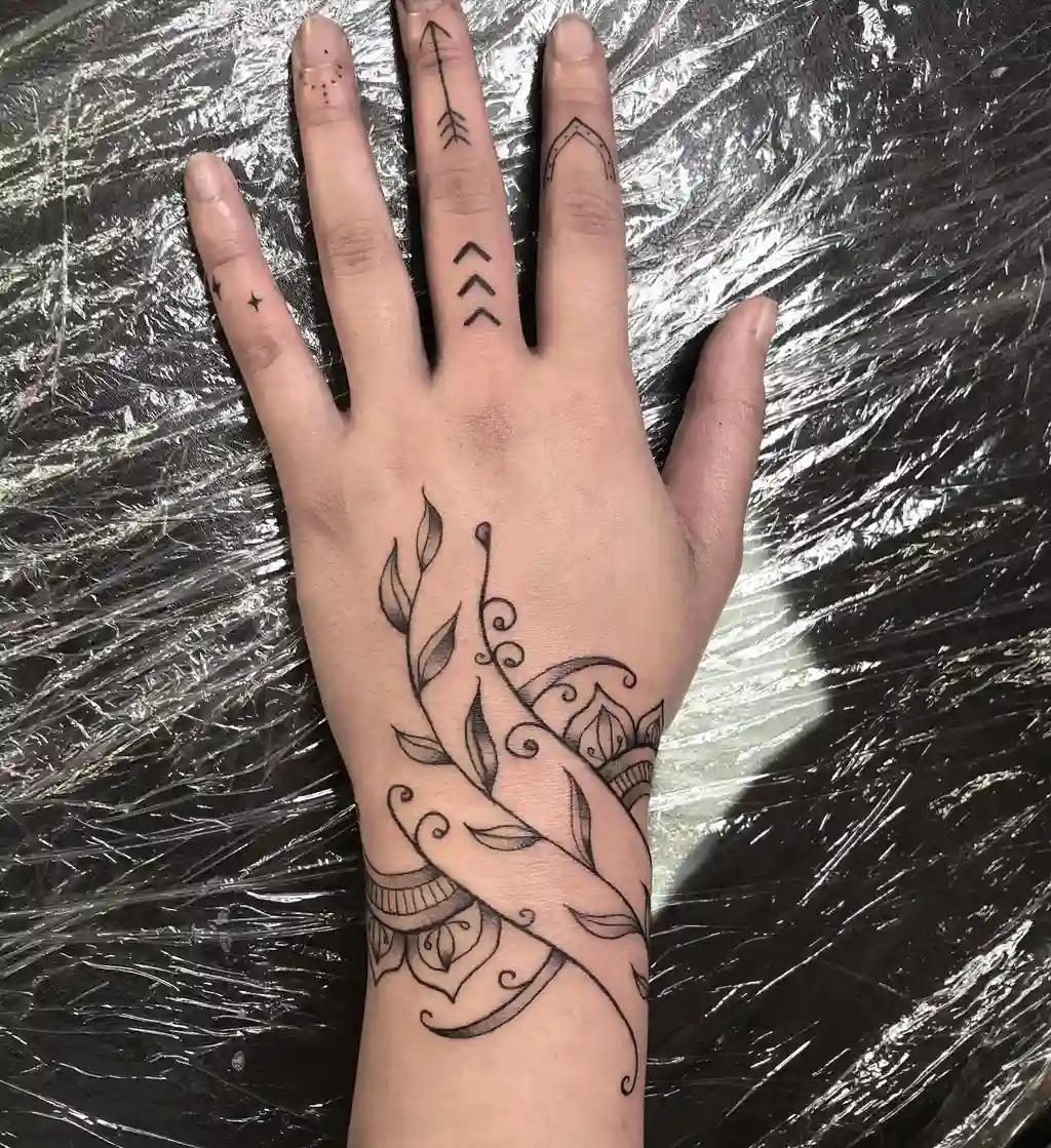 Vine Wrap Hand Tattoos for Women