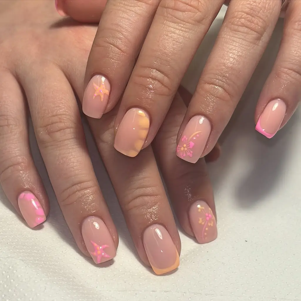 Peachy Floral June Nails