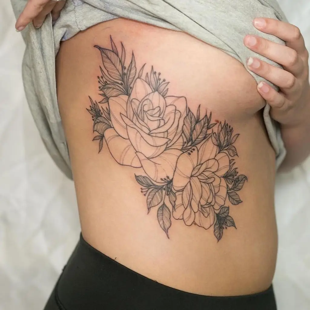 Floral Embrace Rib Tattoos for Women