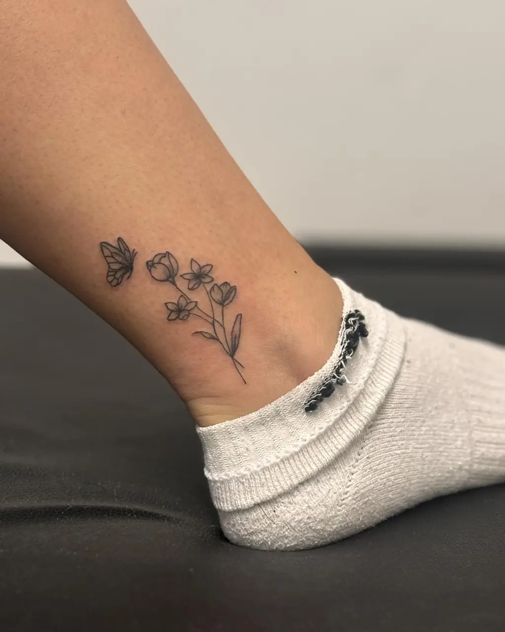Butterfly and Wildflowers Ankle Tattoos for Women