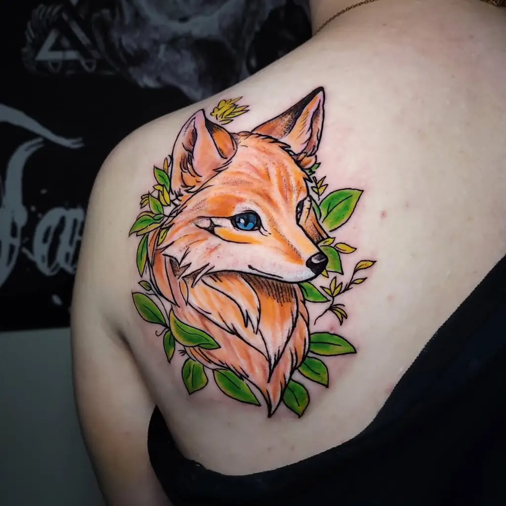 Fox Back Shoulder Tattoos for Women