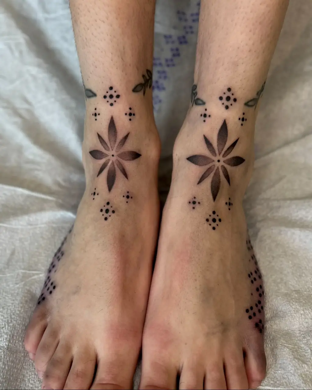 Geometric Flower Foot Tattoos for Women