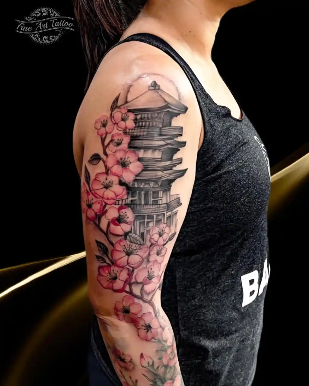 Sakura Temple Upper Arm Tattoos for Women