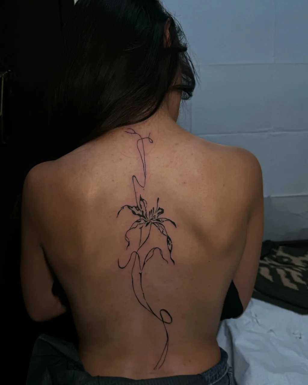 Minimal Floral Vine Back Tattoo for Women
