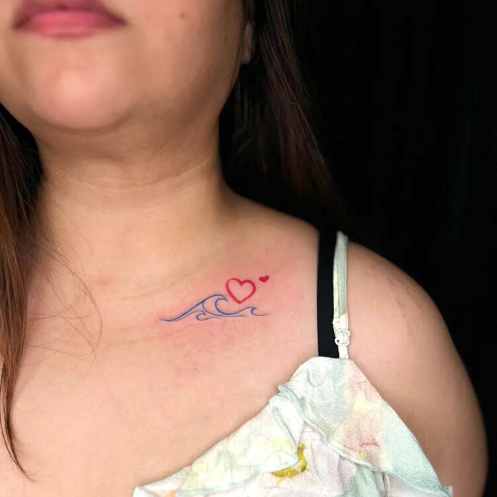 Heart Wave Collarbone Tattoos for Women