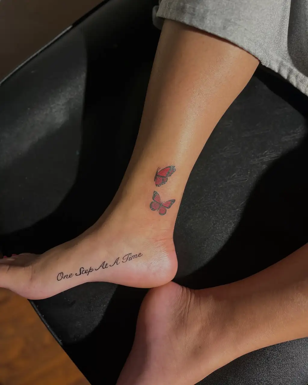 Butterfly and Quote Foot Tattoos for Women