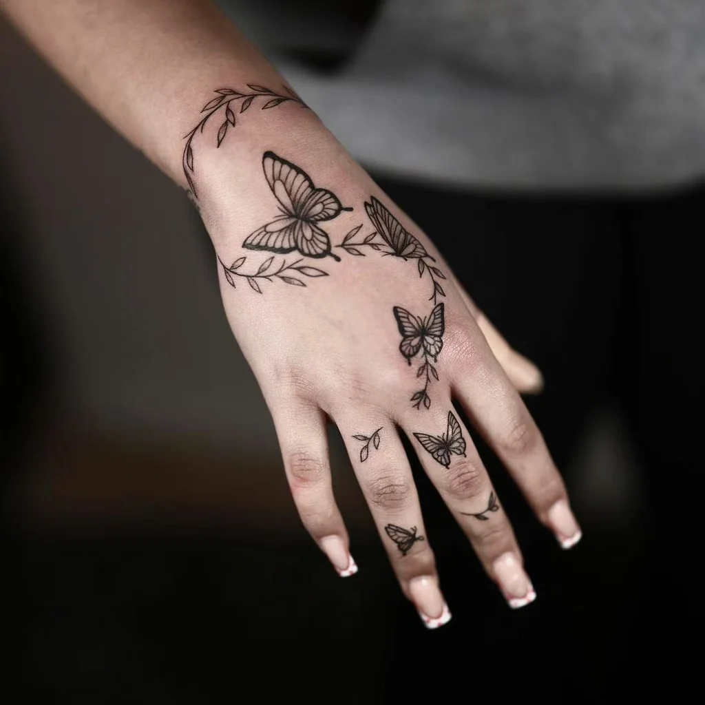Butterfly Trail Hand Tattoos for Women