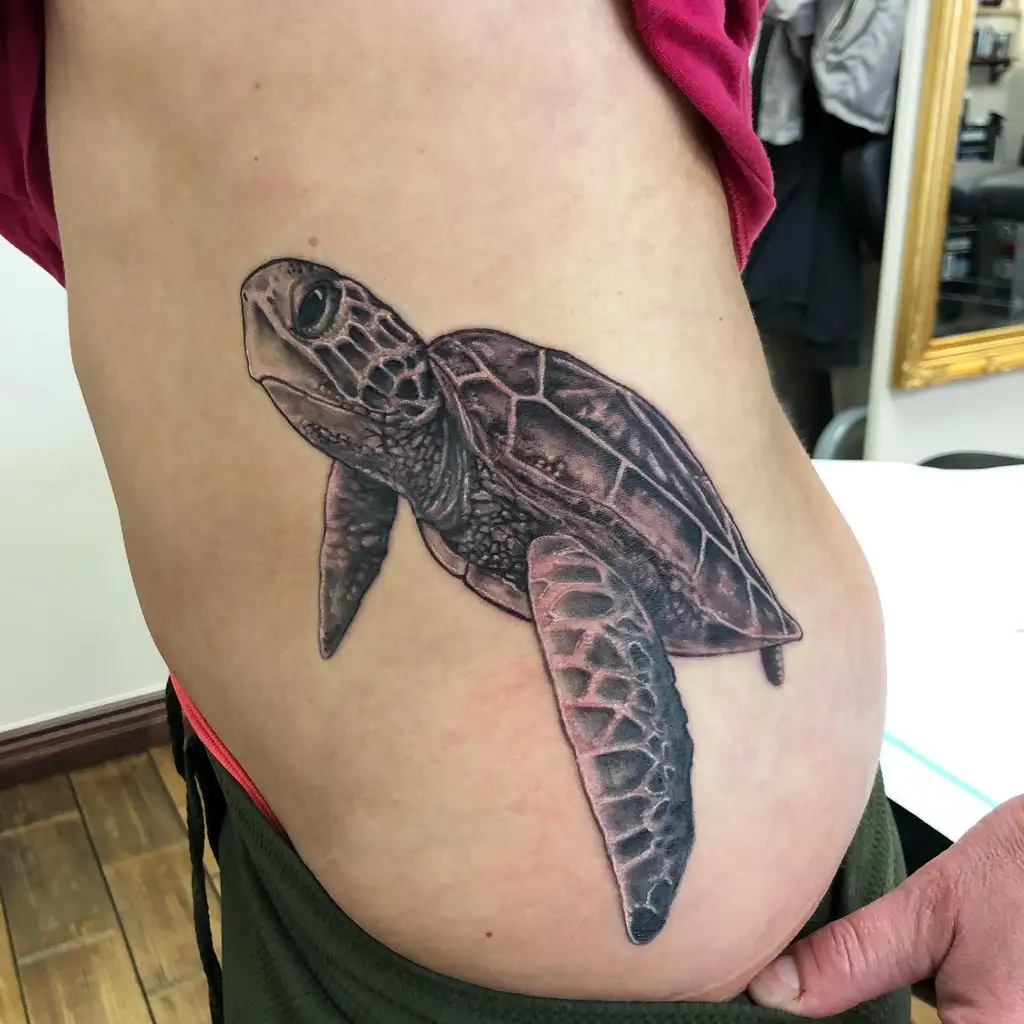 Sea Turtle Realism Hip Tattoos Women