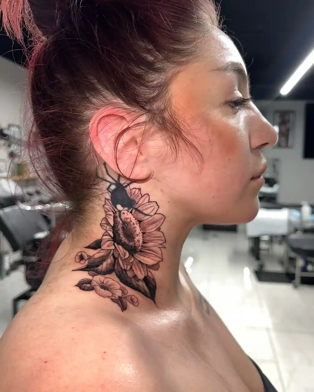 Sunflower Neck Tattoo Women