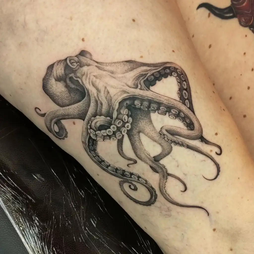 Realistic Octopus Thigh Tattoos for Women