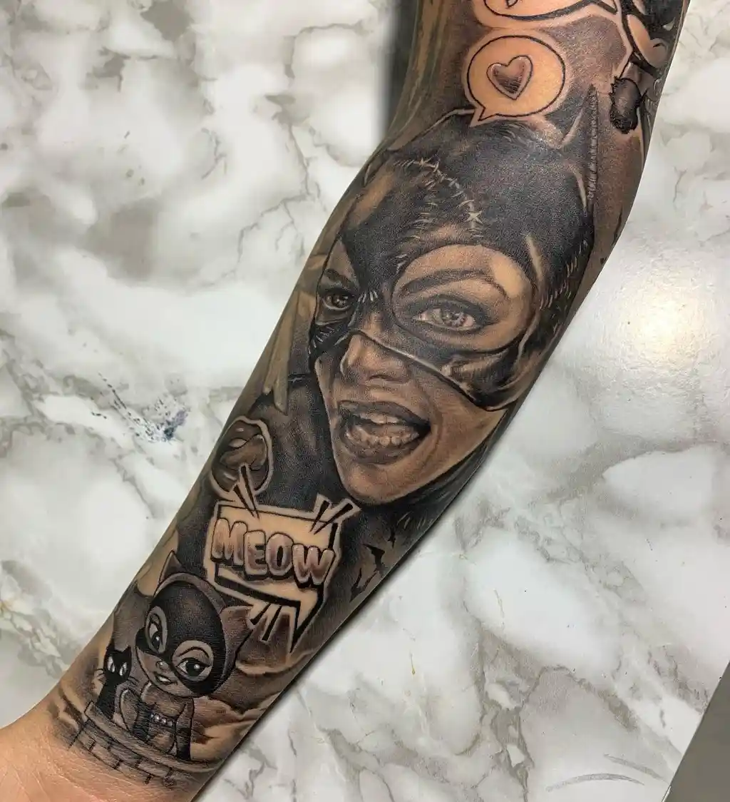 Comic Art Sleeve Arm Tattoos for Women