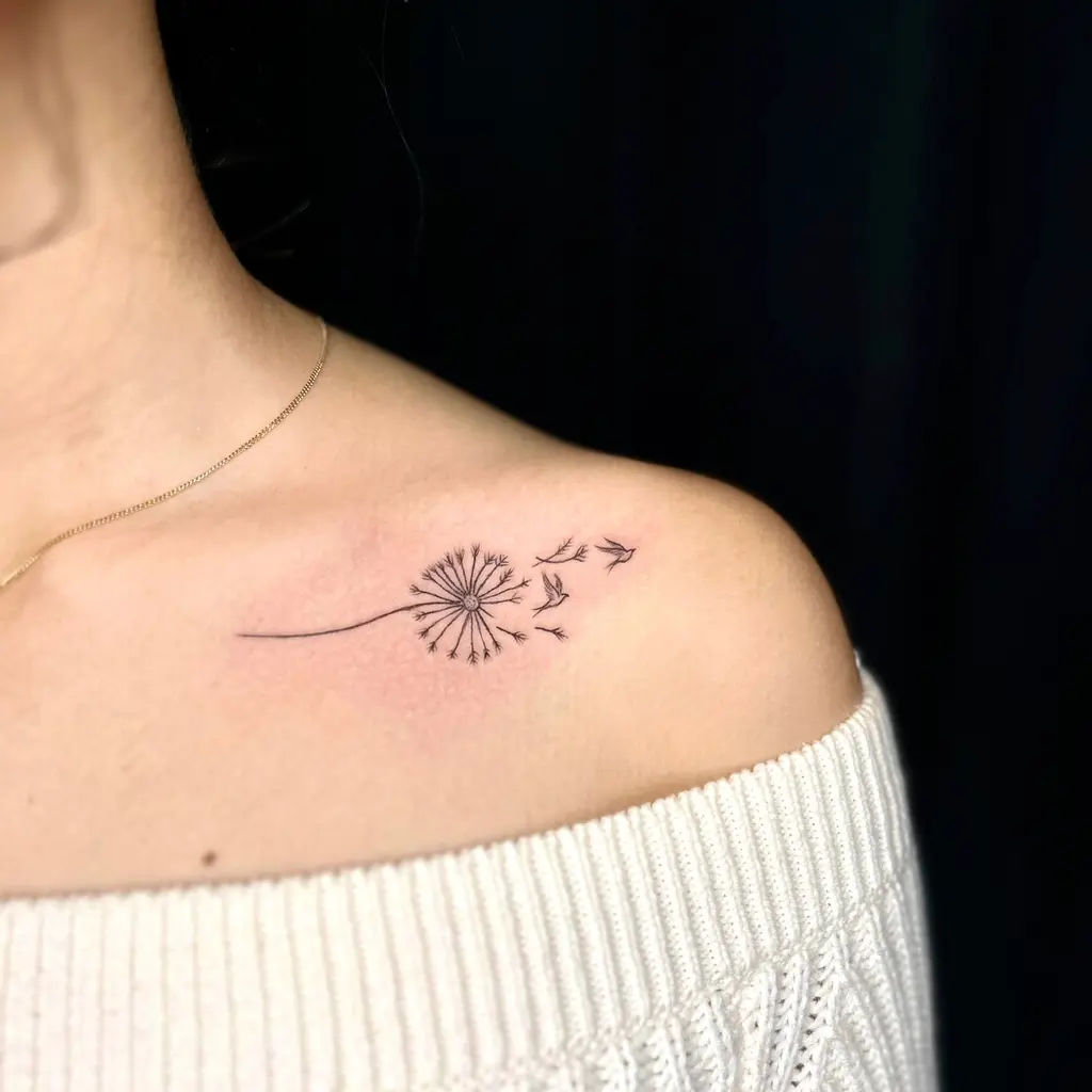 Dandelion Flight Collarbone Tattoos for Women