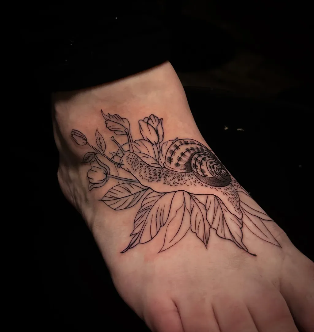 Snail and Leaves Foot Tattoos for Women