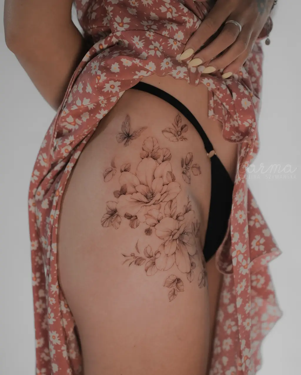 Elegant Floral Butterfly Hip Tattoos Women