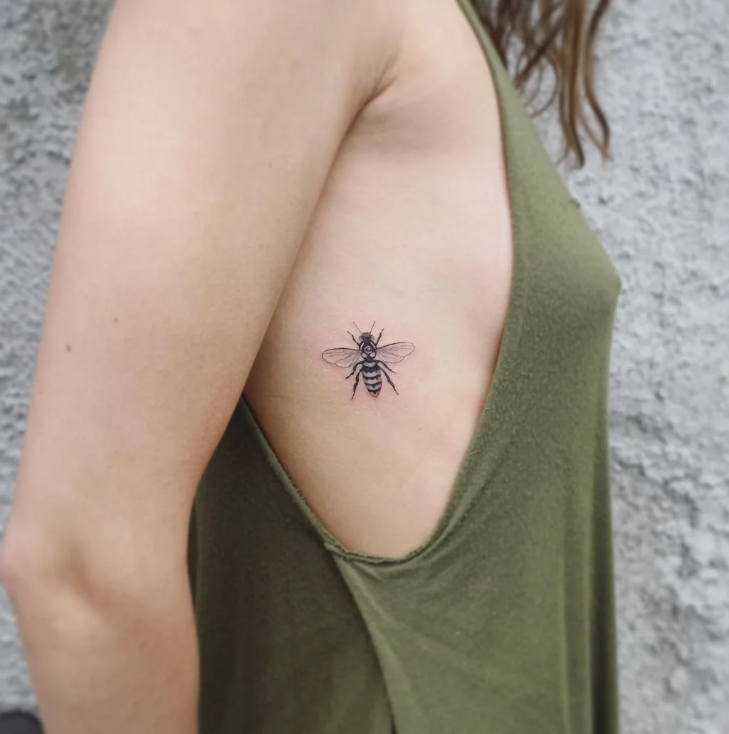 Tiny Bee Symbol Rib Tattoos for Women