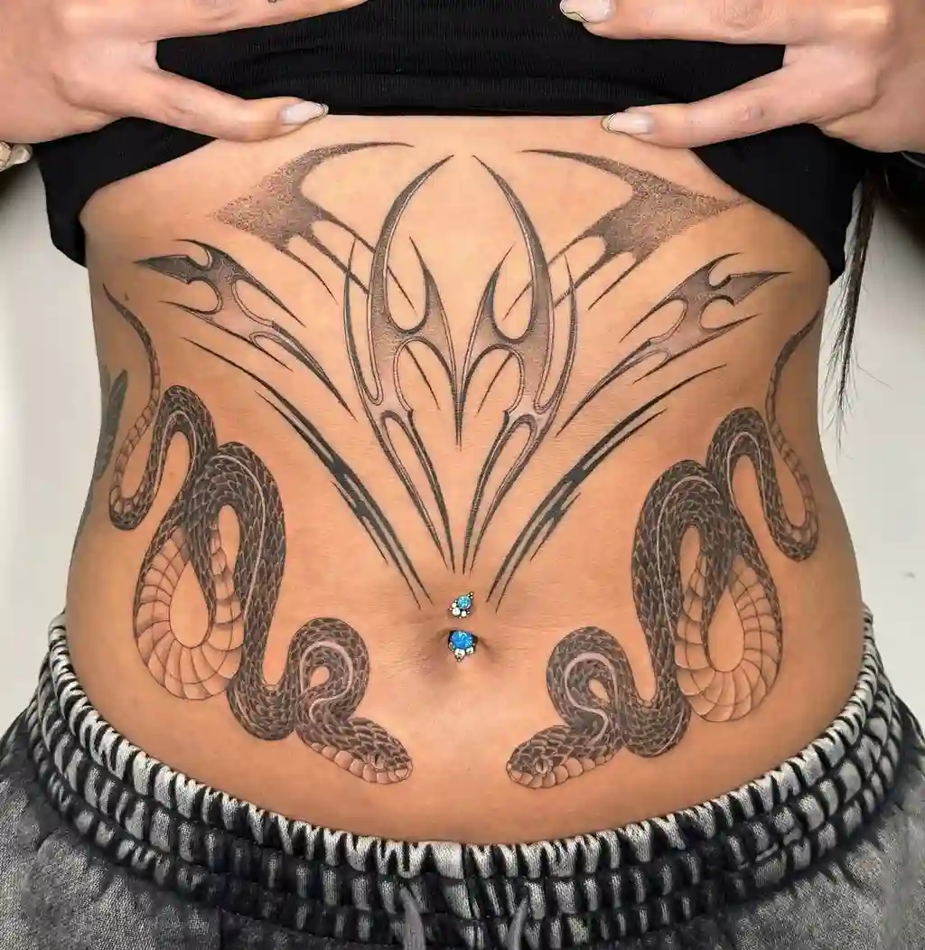Tribal Snake Stomach Tattoos Women