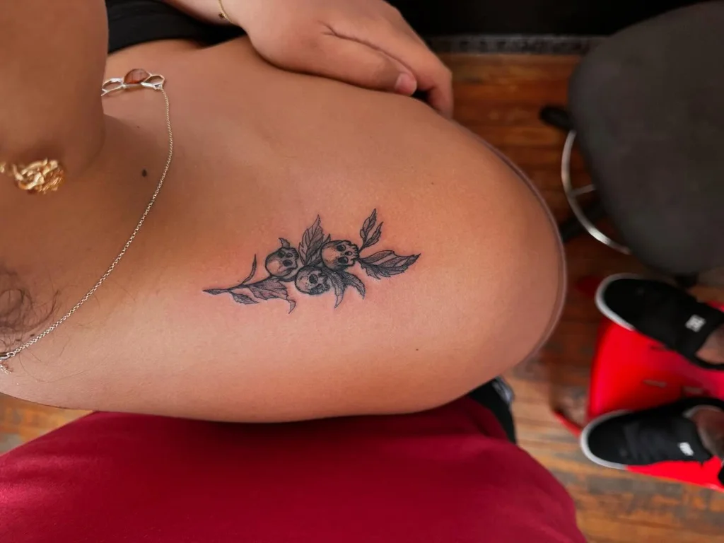 Black Ink Berry Cluster Shoulder Tattoos for Women