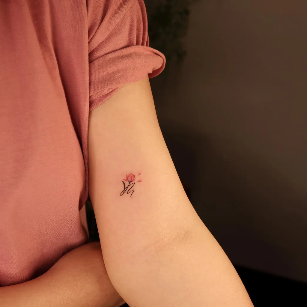 Lotus Initial Upper Arm Tattoos for Women
