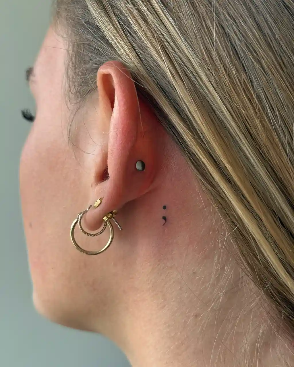 Semicolon Behind Ear Tattoos for Women
