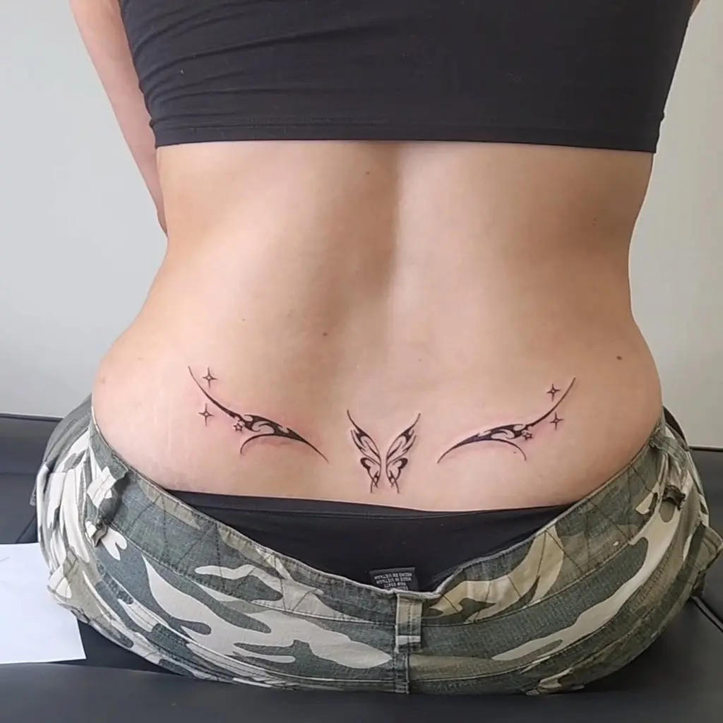 Lower Back Star & Butterfly Tattoo