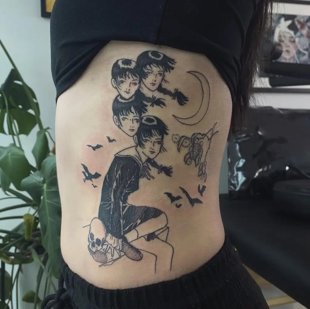 Gothic Anime Witch Rib Tattoos for Women