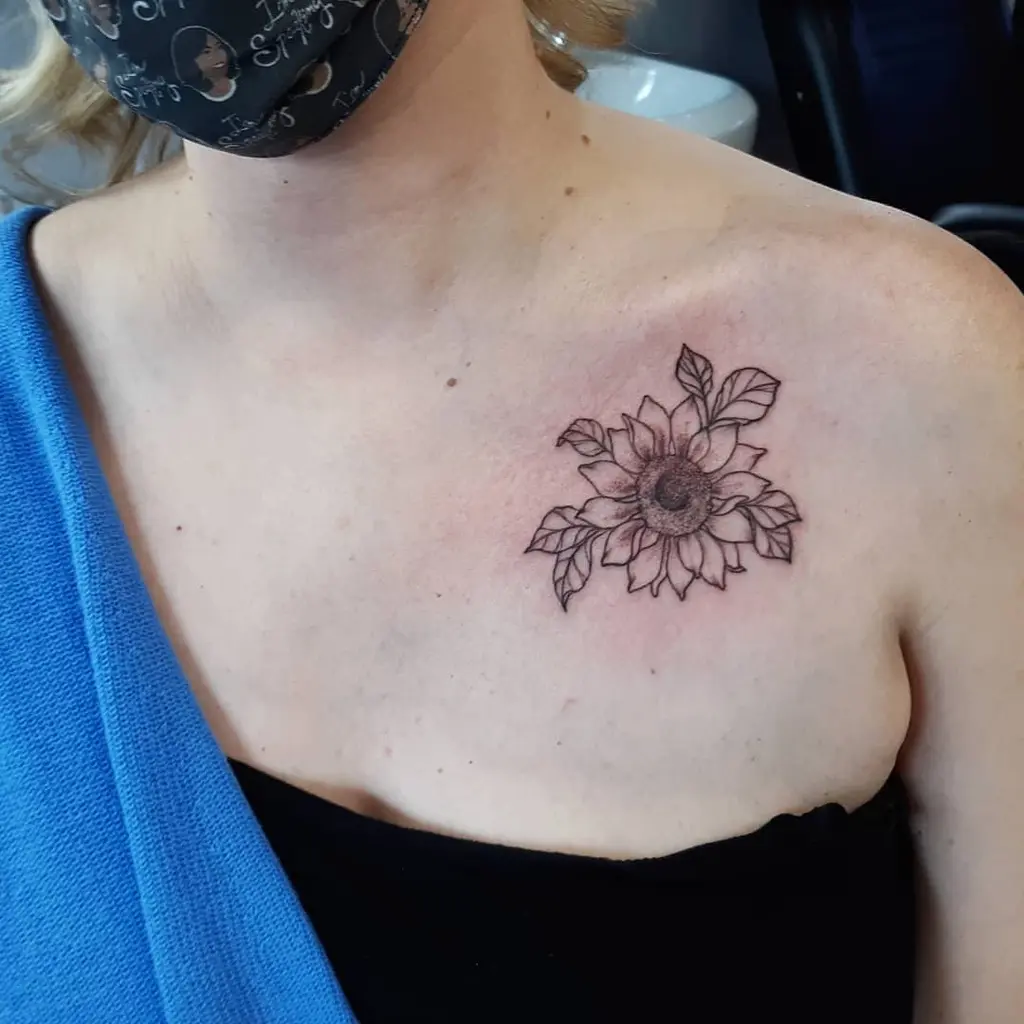 Chest Tattoo Female Sunflower Bloom