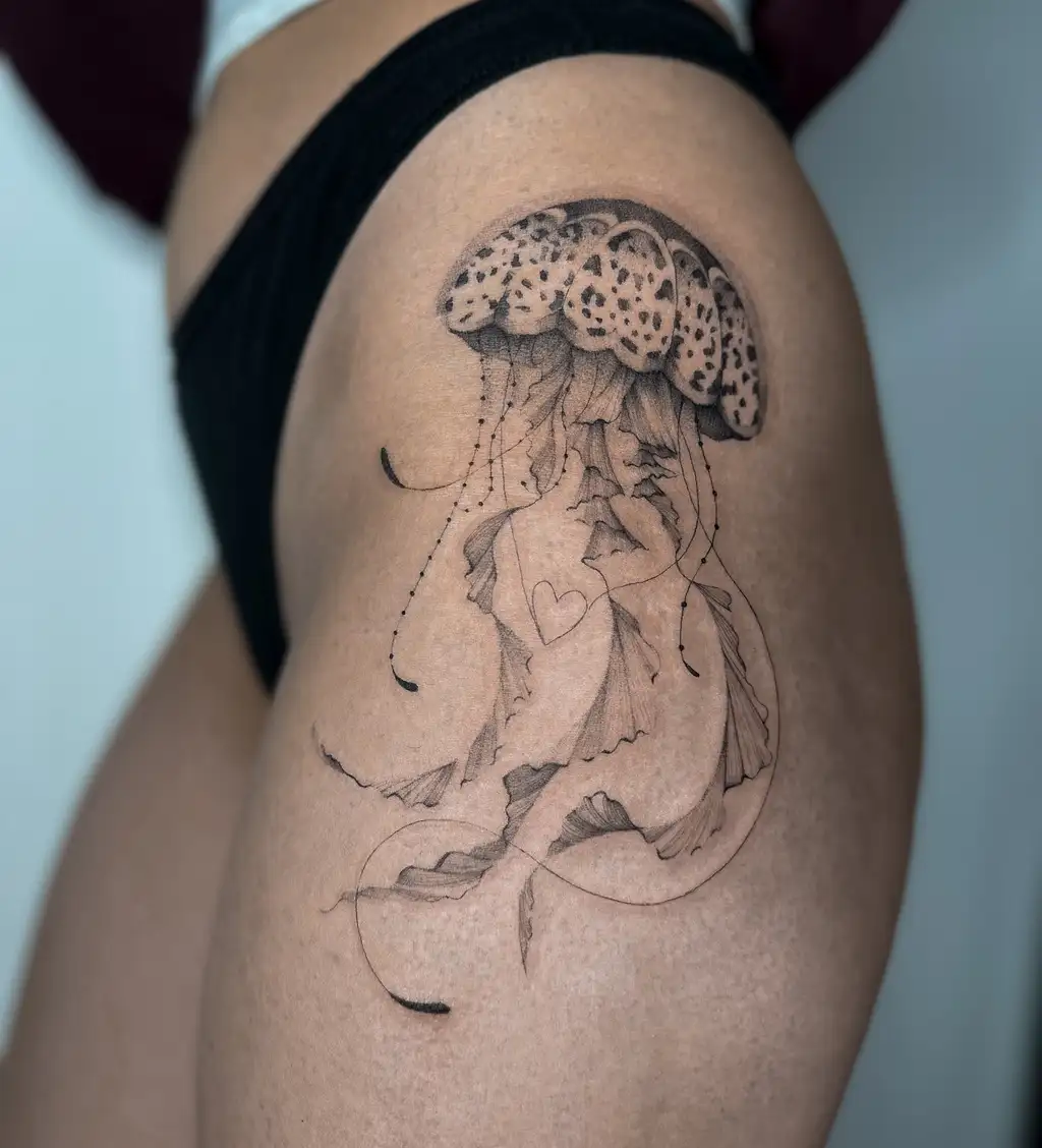 Jellyfish and Lovers Hip Tattoos Women