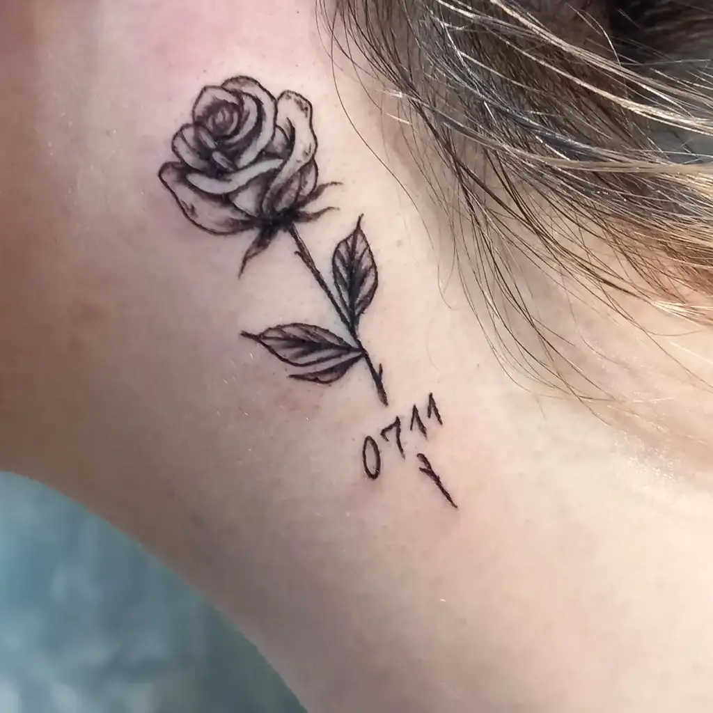 Rose Script Neck Tattoo Women