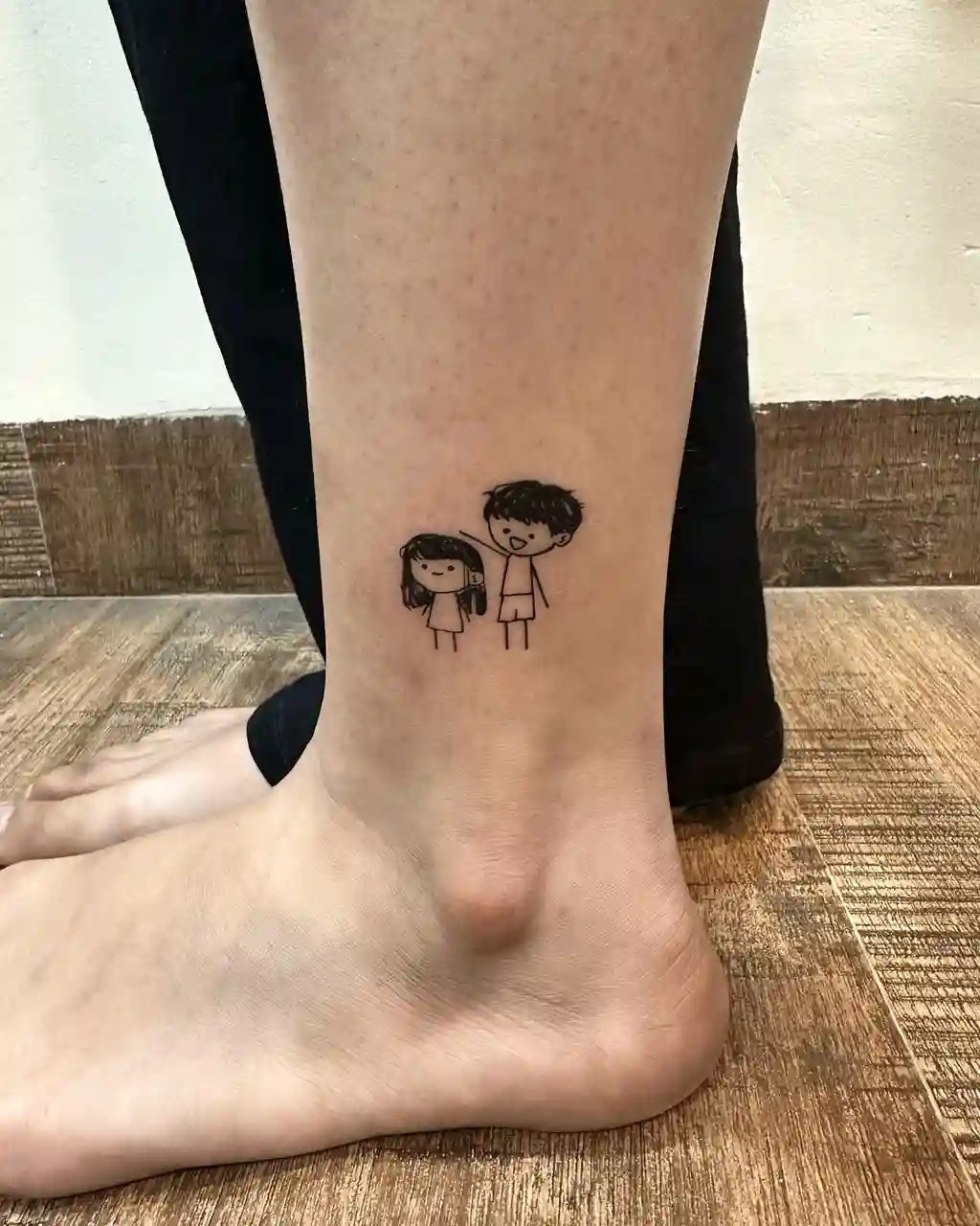 Sibling Cartoon Ankle Tattoos for Women
